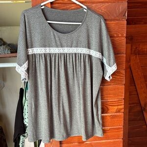Gray Lace Trim Women's Top